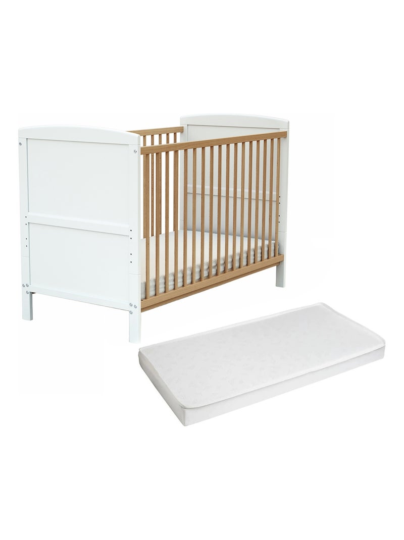 Lit bébé évolutif en bois avec matelas en bois ESSENTIEL Beige/Blanc - Kiabi