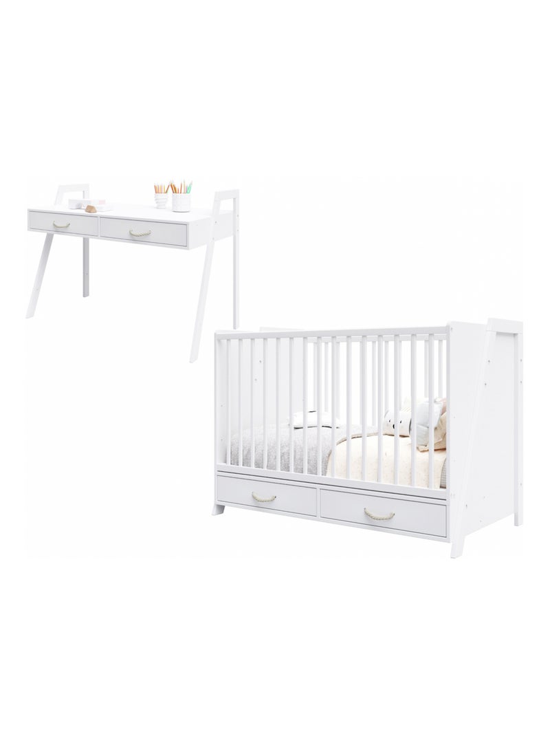 Lit bébé évolutif et Bureau 2 en 1- LIV - 120x60 cm Blanc Blanc - Kiabi