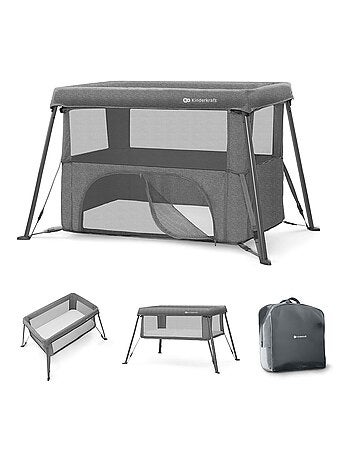 Lit Bébé Kinderkraft CAMI 3 en 1 avec Sommier 2 Niveaux, Lit Parapluie, Parc et Sac à Dos