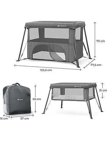 Lit Bébé Kinderkraft CAMI 3 en 1 avec Sommier 2 Niveaux, Lit Parapluie, Parc et Sac à Dos