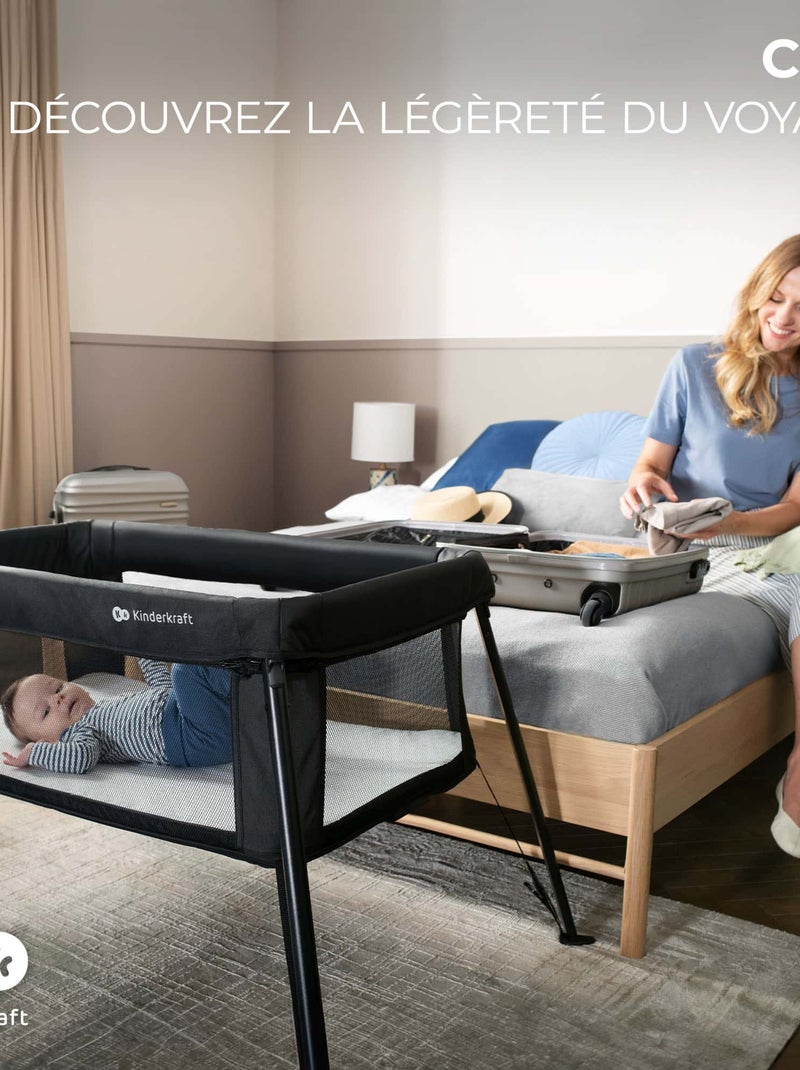 Lit Bébé Kinderkraft CAMI 3 en 1 avec Sommier 2 Niveaux, Lit Parapluie, Parc et Sac à Dos Gris - Kiabi
