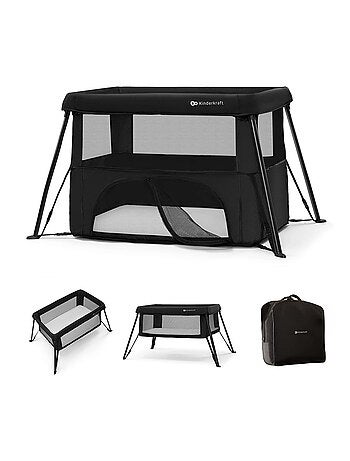 Lit Bébé Kinderkraft CAMI 3 en 1 avec Sommier 2 Niveaux, Lit Parapluie, Parc et Sac à Dos