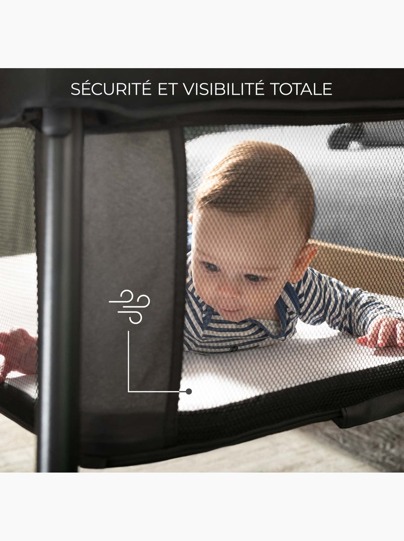 Lit Bébé Kinderkraft CAMI 3 en 1 avec Sommier 2 Niveaux, Lit Parapluie, Parc et Sac à Dos Noir - Kiabi