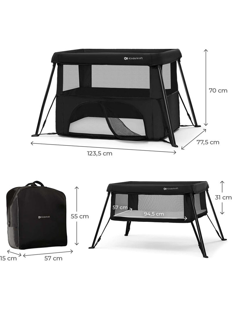 Lit Bébé Kinderkraft CAMI 3 en 1 avec Sommier 2 Niveaux, Lit Parapluie, Parc et Sac à Dos Noir - Kiabi