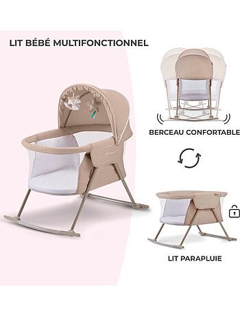 Lit bébé Kinderkraft LOVI 3 EN 1 avec berceau, lit de voyage, moustiquaire et jouets suspendus