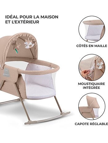 Lit bébé Kinderkraft LOVI 3 EN 1 avec berceau, lit de voyage, moustiquaire et jouets suspendus