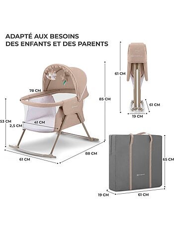 Lit bébé Kinderkraft LOVI 3 EN 1 avec berceau, lit de voyage, moustiquaire et jouets suspendus