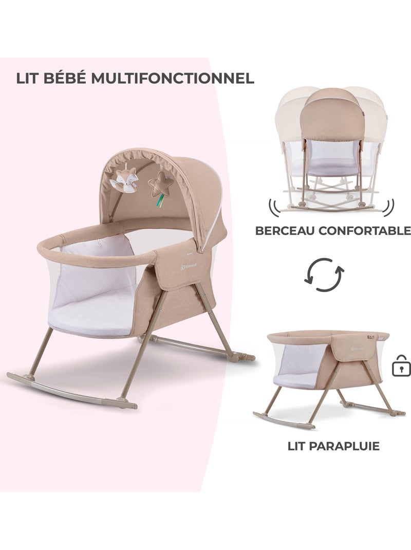 Lit bébé Kinderkraft LOVI 3 EN 1 avec berceau, lit de voyage, moustiquaire et jouets suspendus Beige - Kiabi