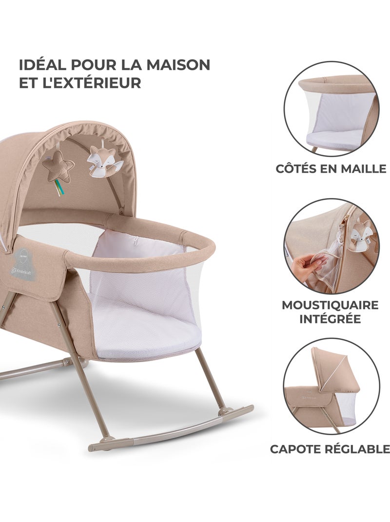 Lit bébé Kinderkraft LOVI 3 EN 1 avec berceau, lit de voyage, moustiquaire et jouets suspendus Beige - Kiabi
