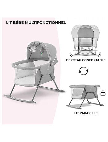 Lit bébé Kinderkraft LOVI 3 EN 1 avec berceau, lit de voyage, moustiquaire et jouets suspendus