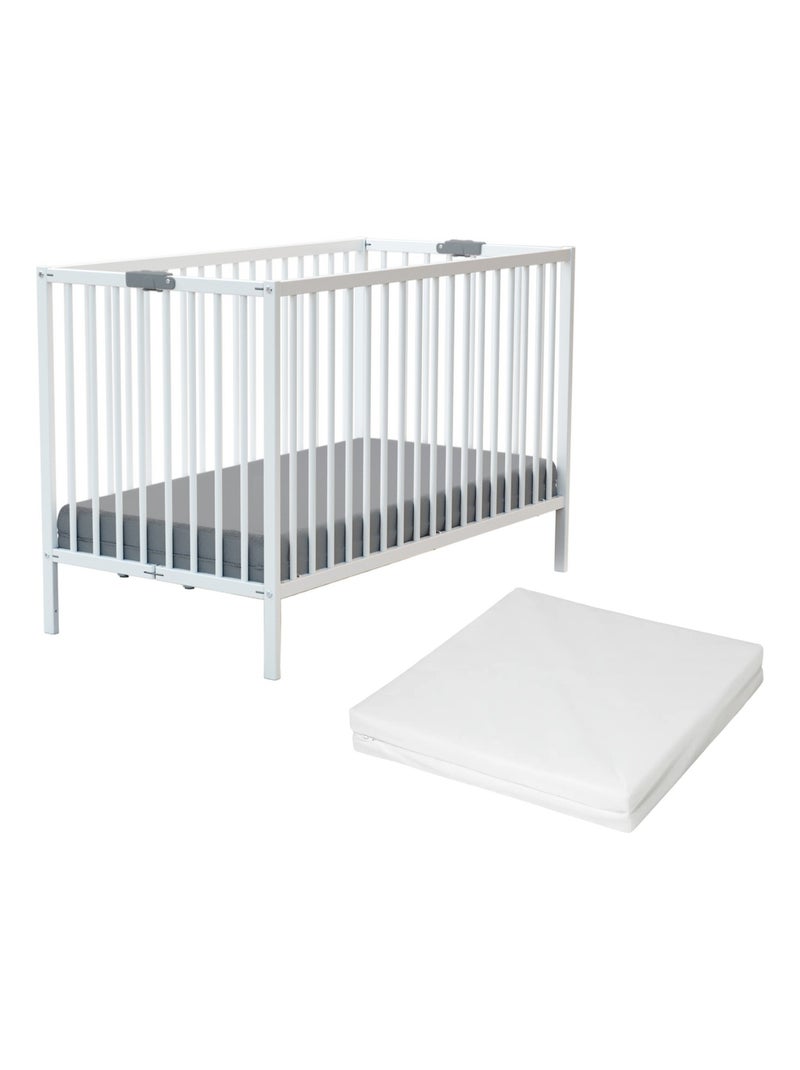 Lit bébé pliant en bois avec matelas FLEX Blanc - Kiabi
