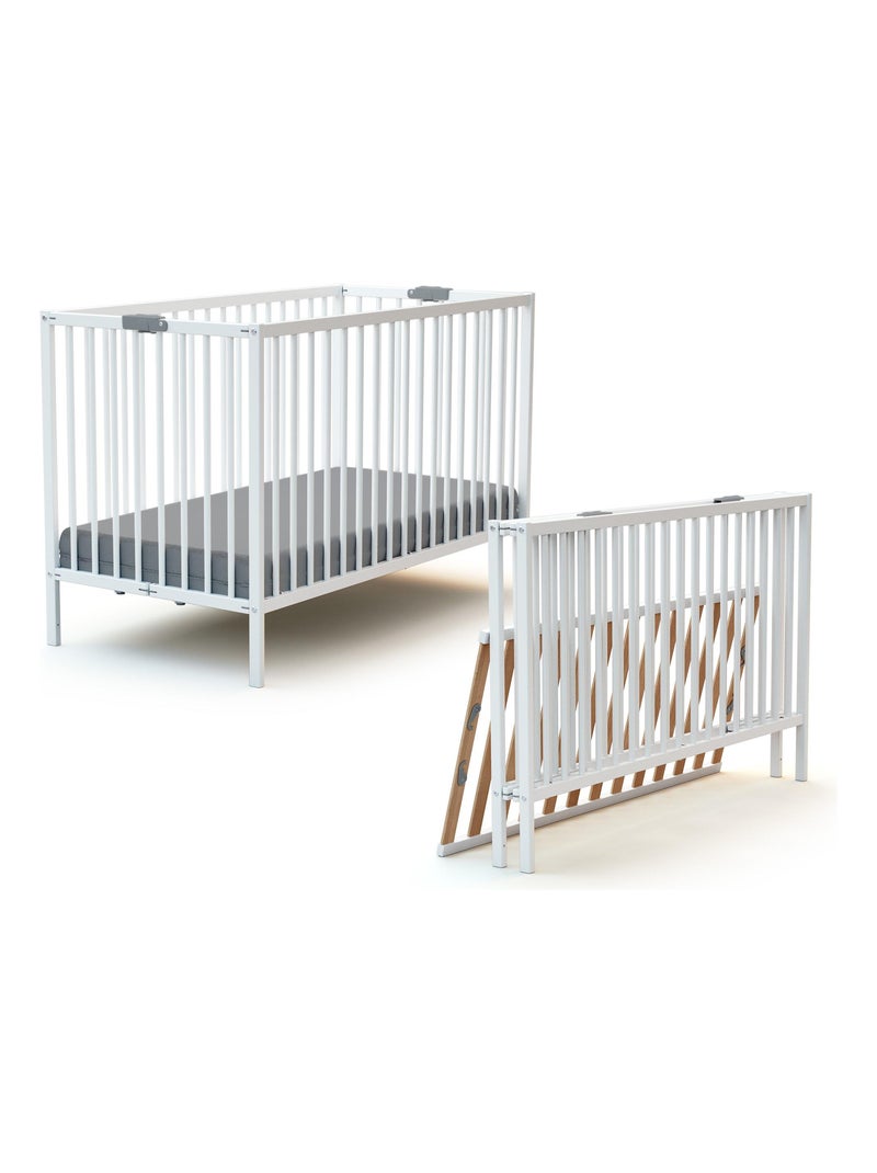 Lit bébé pliant en bois avec matelas flex Blanc - Kiabi