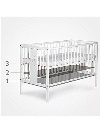 Lit bébé sans matelas - sommier 3 hauteurs, 3 barreaux amovibles - kmbaby