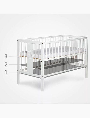 Lit bébé sans matelas - sommier 3 hauteurs, 3 barreaux amovibles - kmbaby