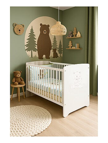 Lit bébé sérigraphié taupe en bois - BABYPRICE