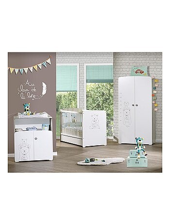 Lit bébé sérigraphié taupe en bois - BABYPRICE