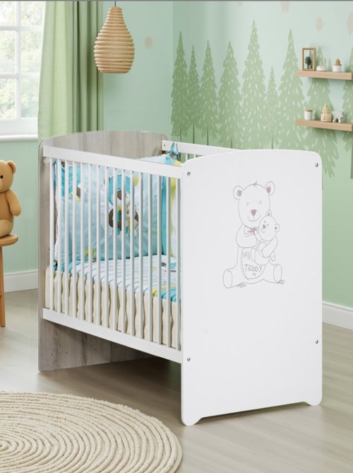 Lit bébé sérigraphié taupe en bois - BABYPRICE - Kiabi
