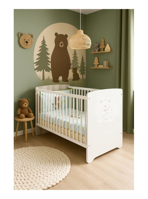 Lit bébé sérigraphié taupe en bois - BABYPRICE - Kiabi