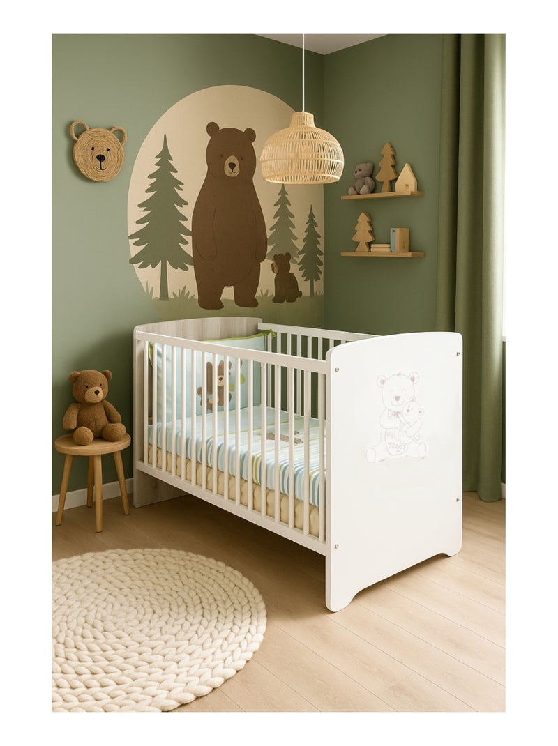 Lit bébé sérigraphié taupe en bois - BABYPRICE Blanc - Kiabi