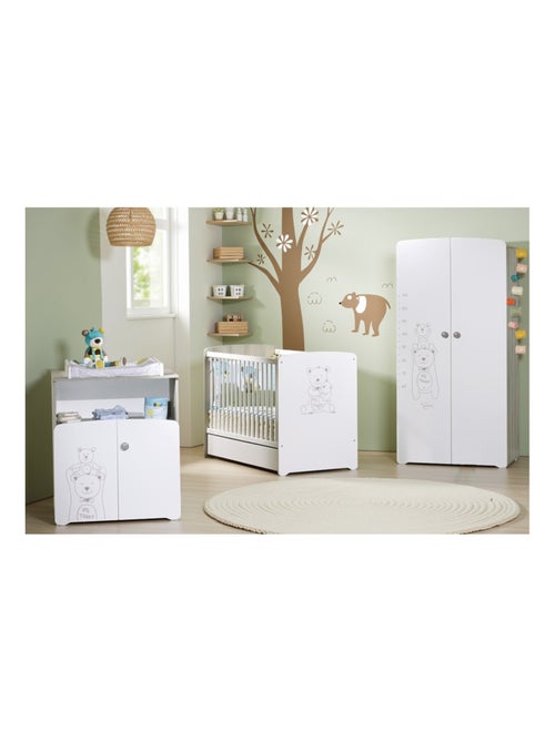 Lit bébé sérigraphié taupe en bois - BABYPRICE - Kiabi