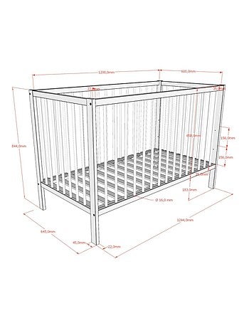 Lit bébé sommier réglable en hauteur hêtre naturel PAOLA