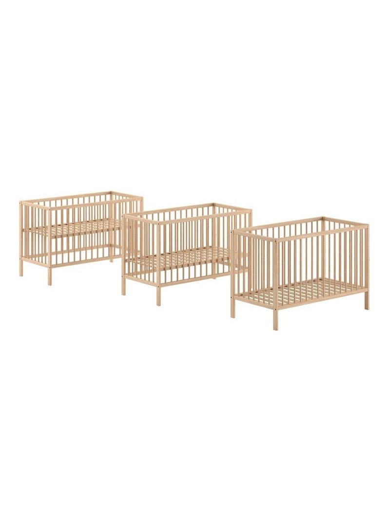 Lit bébé sommier réglable en hauteur hêtre massif naturel  PAOLA Bois naturel - Kiabi