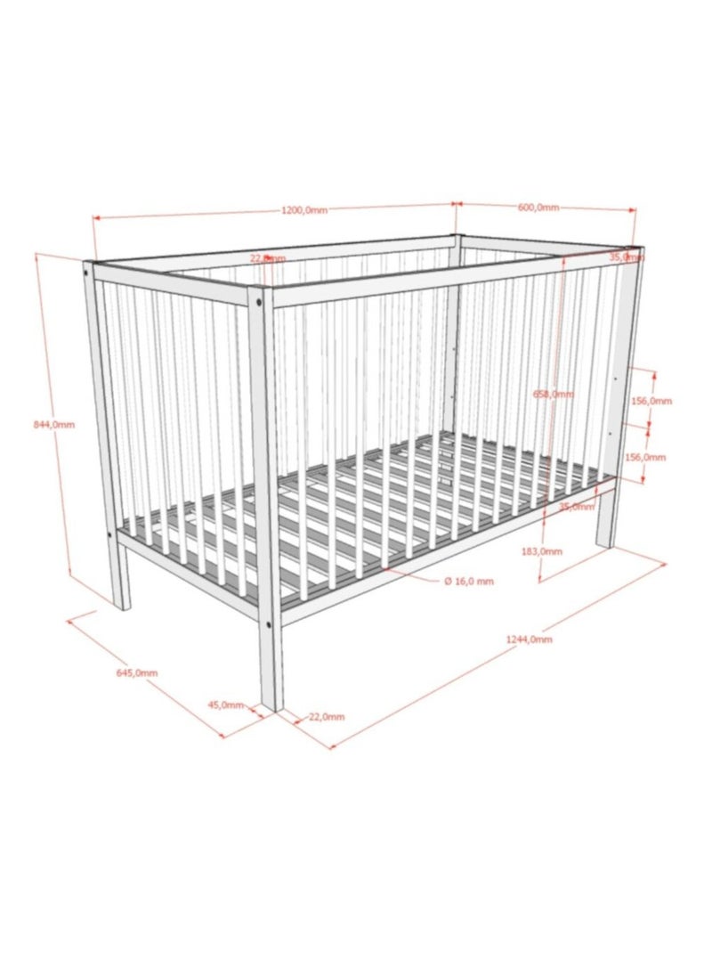 Lit bébé sommier réglable en hauteur hêtre massif naturel  PAOLA Bois naturel - Kiabi