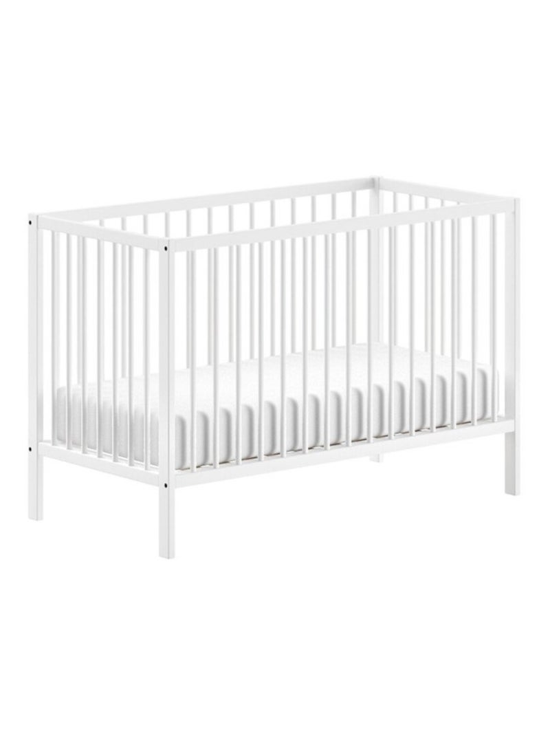 Lit bébé sommier réglable en hauteur hêtre massif  PAOLA Blanc - Kiabi