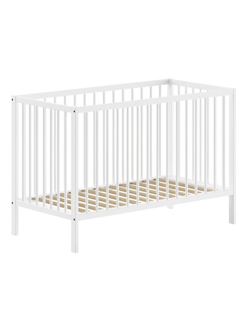 Lit bébé sommier réglable en hauteur hêtre massif  PAOLA Blanc - Kiabi