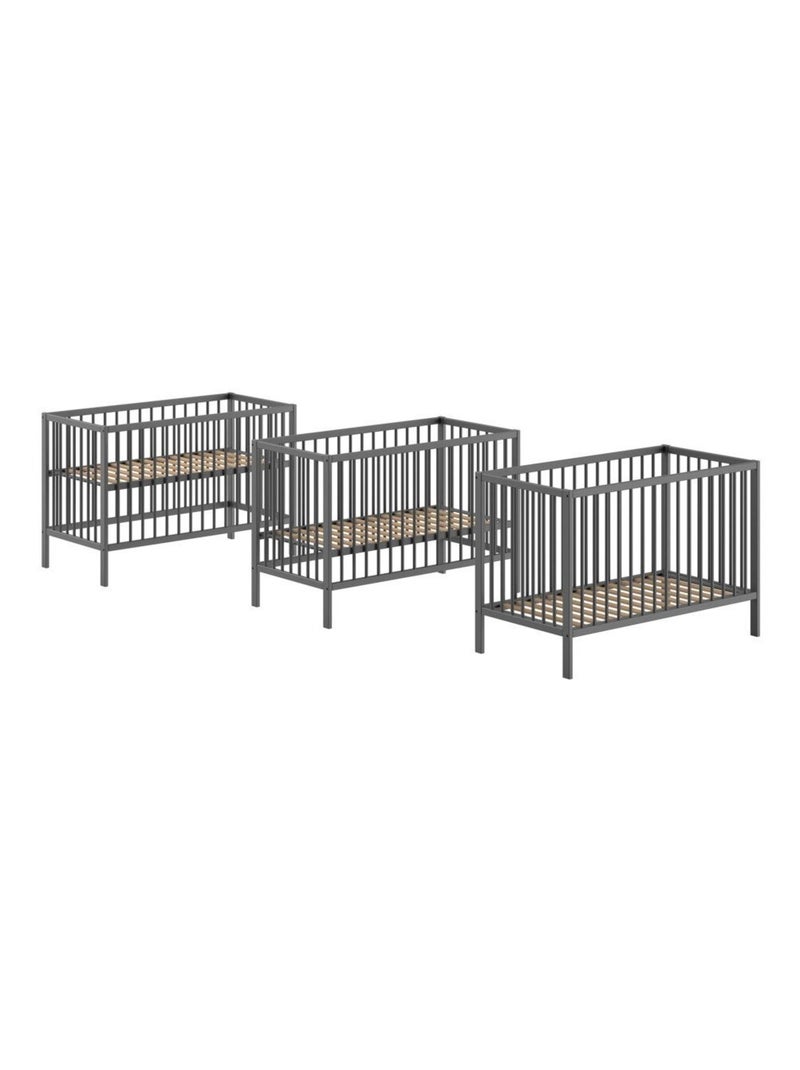 Lit bébé sommier réglable en hauteur hêtre naturel  PAOLA Gris - Kiabi