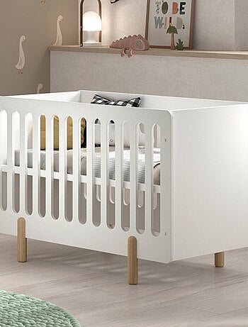 Lit bébé sommier réglable pin massif et imitation bois DARIUS