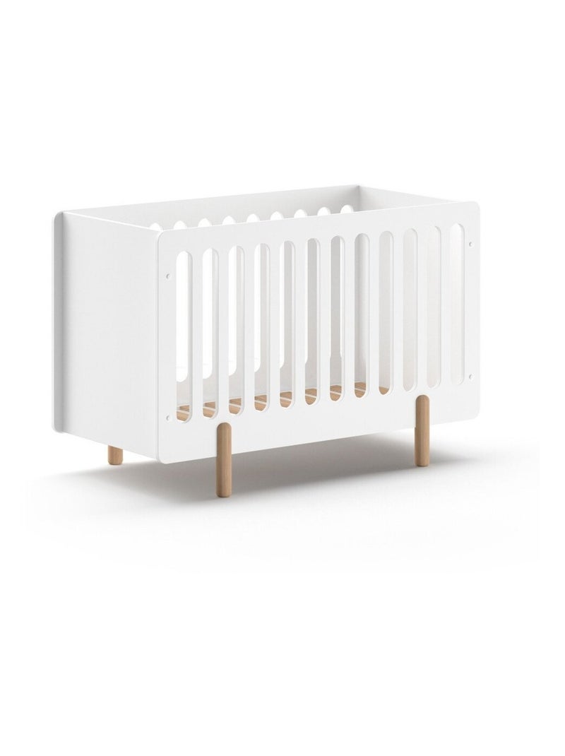 Lit bébé sommier réglable pin massif et imitation bois  DARIUS Blanc - Kiabi