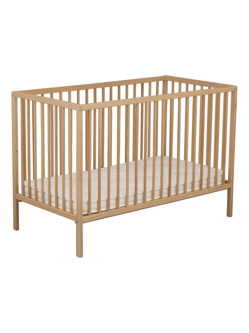 Lit bébé tout barreaux en bois avec matelas - Marron - Kiabi