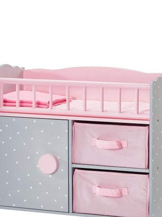 Lit berceau poupon poupée Polka Dots Princess bois avec rangement jeux TD-12390A