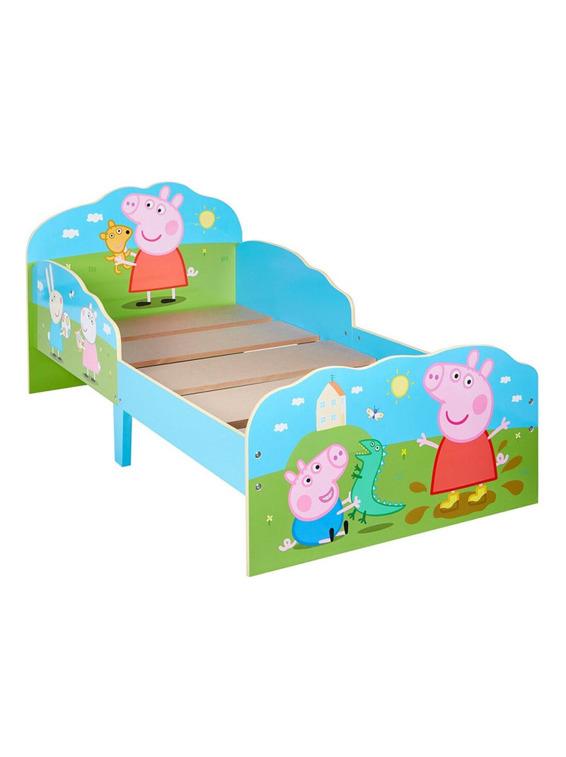 Lit bois + matelas Peppa Pig Famille Playtime - 140x70 cm Bleu - Kiabi