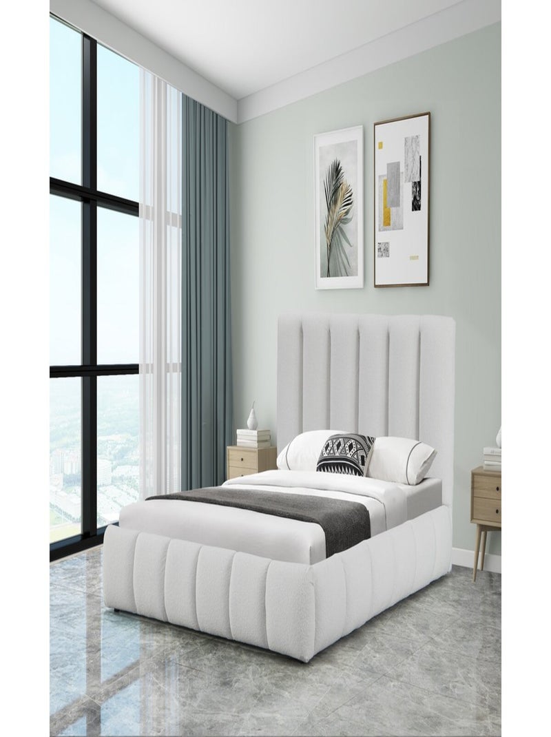Lit bouclette avec coffre "Annie" - 140 x 190 cm - Blanc Blanc - Kiabi