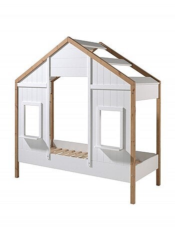 Lit cabane 2 fenêtres effet bois HISAÉ