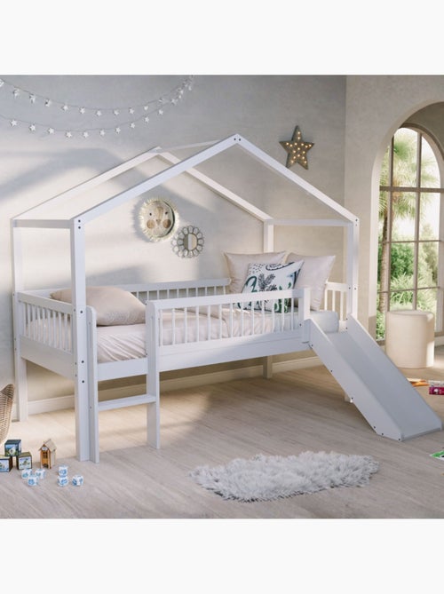 Lit cabane à toboggan en hêtre massif AUBANE - Kiabi