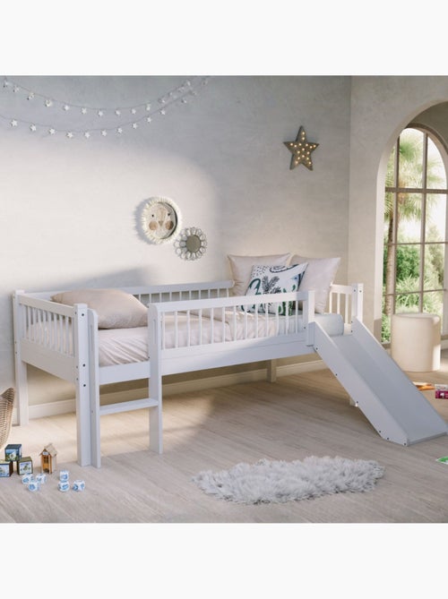 Lit cabane à toboggan en hêtre massif AUBANE - Kiabi