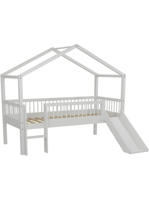 Lit cabane à toboggan en hêtre massif AUBANE - Kiabi