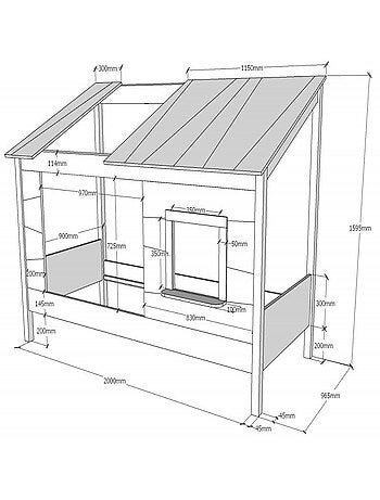 Lit cabane avec façade et fenêtre imitation bois HENRIK
