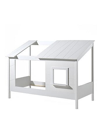 Lit cabane avec façade et fenêtre imitation bois HENRIK