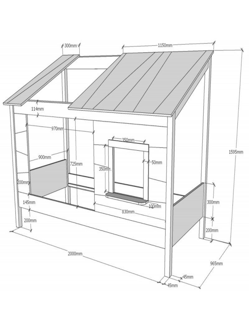 Lit cabane avec façade et fenêtre imitation bois  HENRIK Blanc - Kiabi