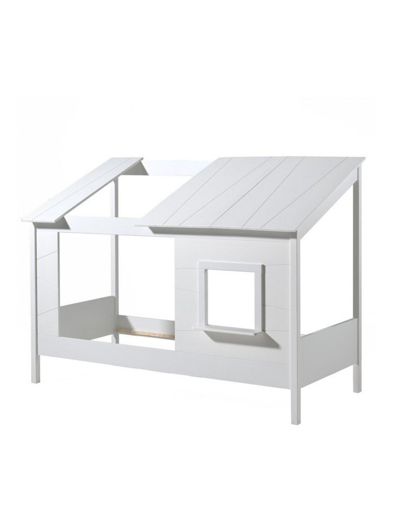 Lit cabane avec façade et fenêtre imitation bois  HENRIK Blanc - Kiabi