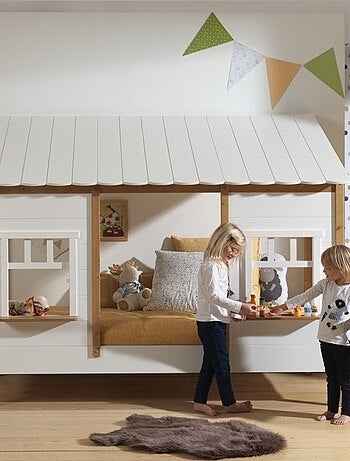 Lit cabane avec façade pin et imitation bois HENRIK