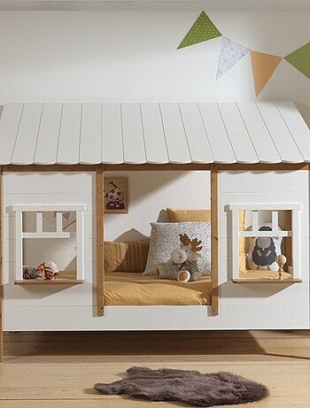 Lit cabane avec façade pin et imitation bois HENRIK