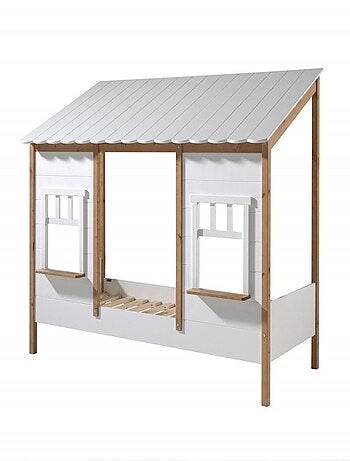 Lit cabane avec façade pin et imitation bois HENRIK