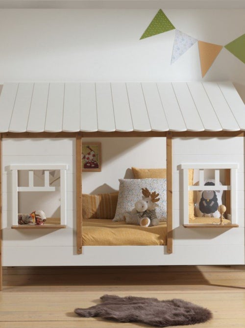 Lit cabane avec façade pin et imitation bois  HENRIK - Kiabi