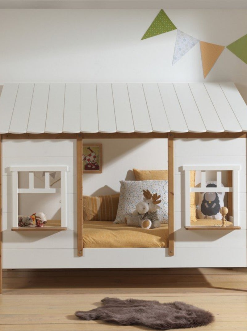 Lit cabane avec façade pin et imitation bois  HENRIK Blanc - Kiabi