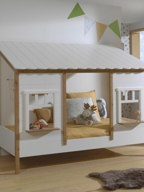 Lit cabane avec façade pin et imitation bois  HENRIK - Kiabi